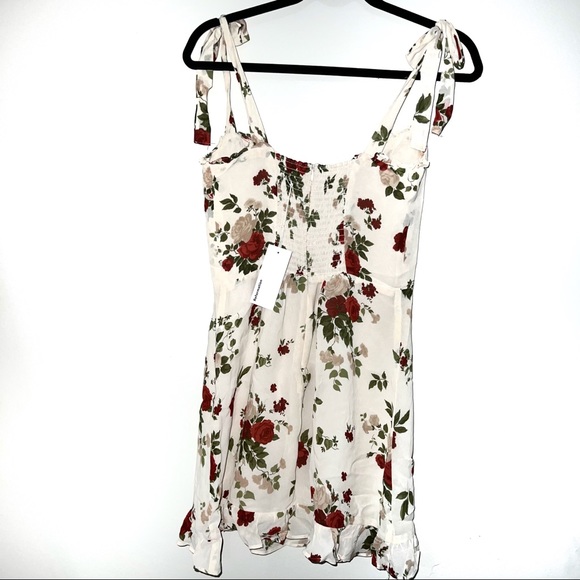 Reformation Christine Ruffled Floral-Print Maureen Mini Dress Cream Sz 8 - Picture 6 of 7